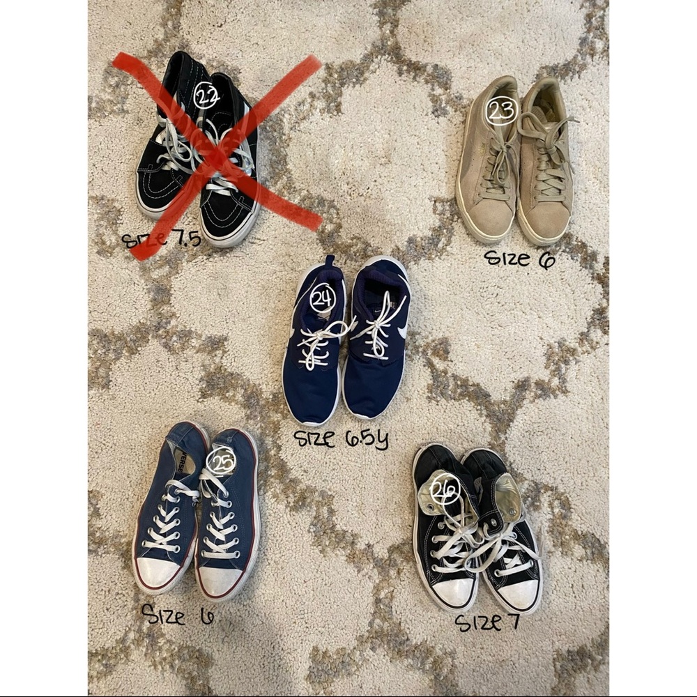 Vans, Nike Roshe, Puma, Converse